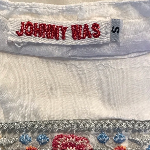 JOHNNY WAS White Rayon Tunic Blouse Top Colorful Floral EMBROIDERY Size Small - Picture 10 of 11